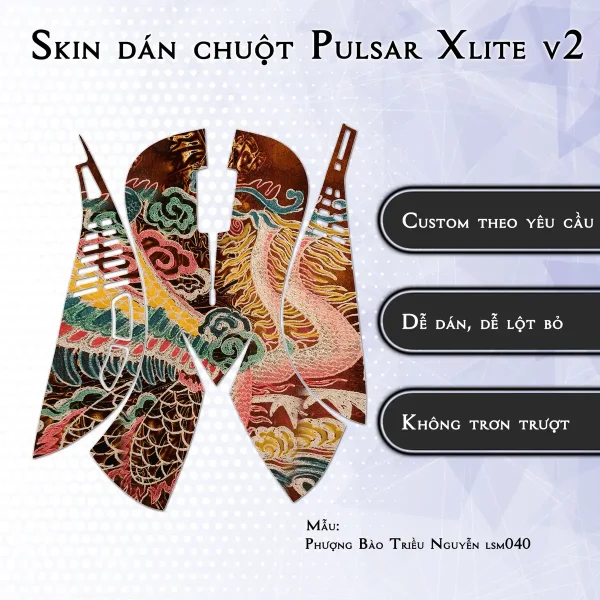 Skin dán chuột Pulsar Xlite Wireless v2 mẫu Phượng Bào Triều Nguyễn lsm040