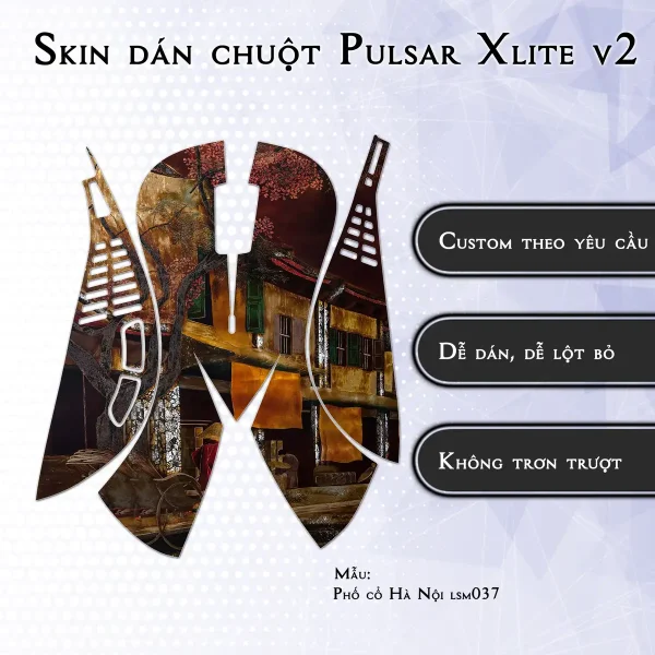 Skin dán chuột Pulsar Xlite Wireless v2 mẫu Phố cổ Hà Nội lsm037