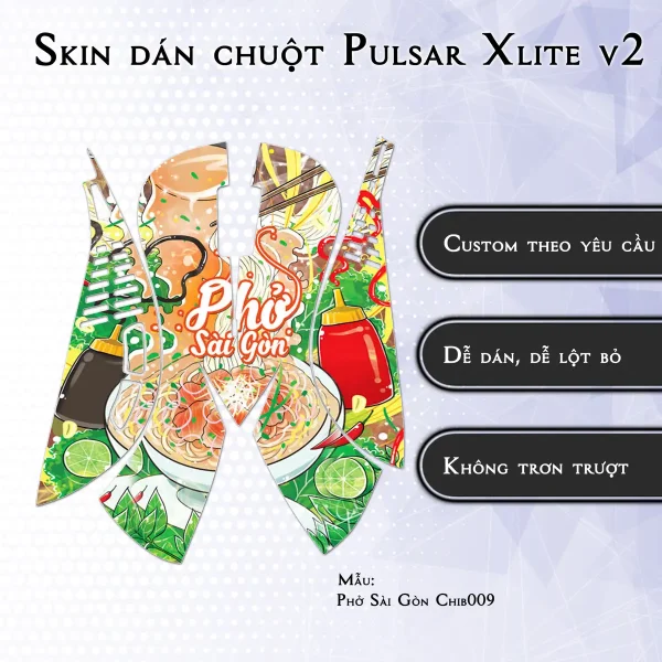Skin dán chuột Pulsar Xlite Wireless v2 mẫu Phở Sài Gòn Chib009
