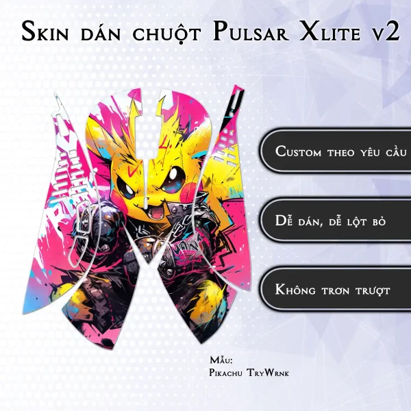 Skin dán chuột Pulsar Xlite Wireless v2 mẫu Pikachu TryWrnk