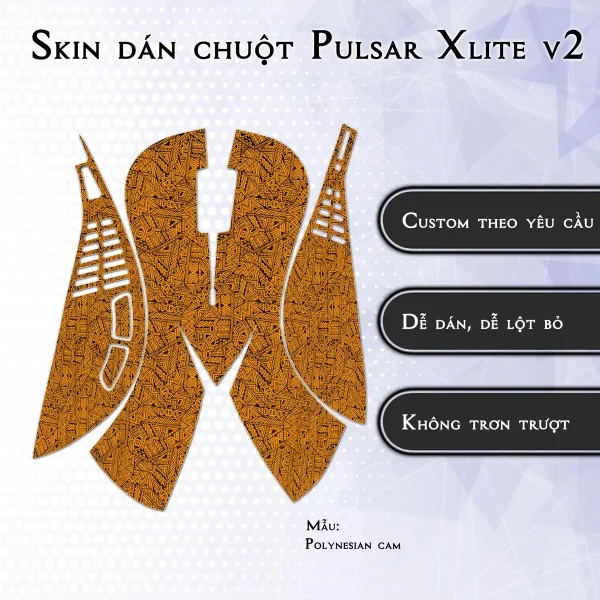 Skin dán chuột Pulsar Xlite Wireless v2 mẫu Polynesian cam