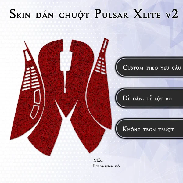 Skin dán chuột Pulsar Xlite Wireless v2 mẫu Polynesian đỏ