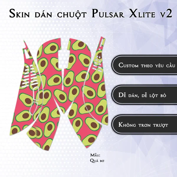 Skin dán chuột Pulsar Xlite Wireless v2 mẫu Quả bơ