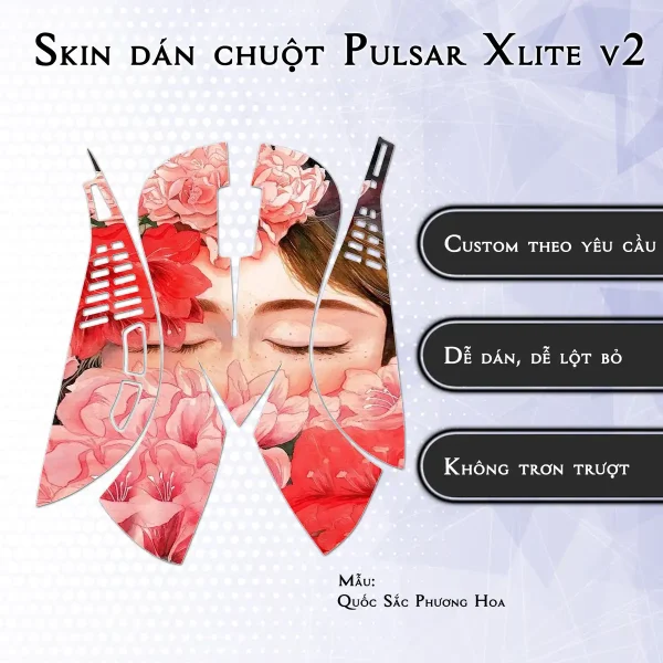 Skin dán chuột Pulsar Xlite Wireless v2 mẫu Quốc Sắc Phương Hoa