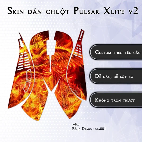 Skin dán chuột Pulsar Xlite Wireless v2 mẫu Rồng Dragon dra001