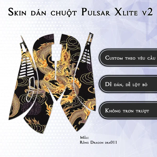 Skin dán chuột Pulsar Xlite Wireless v2 mẫu Rồng Dragon dra011