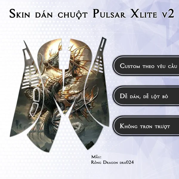 Skin dán chuột Pulsar Xlite Wireless v2 mẫu Rồng Dragon dra024