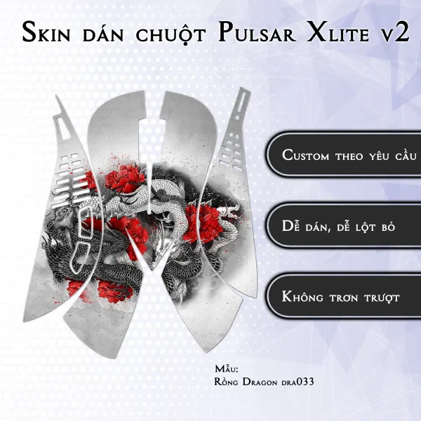 Skin dán chuột Pulsar Xlite Wireless v2 mẫu Rồng Dragon dra033