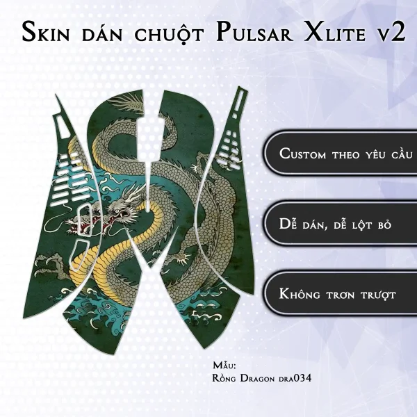 Skin dán chuột Pulsar Xlite Wireless v2 mẫu Rồng Dragon dra034