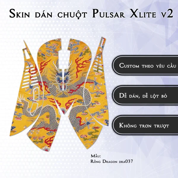 Skin dán chuột Pulsar Xlite Wireless v2 mẫu Rồng Dragon dra037