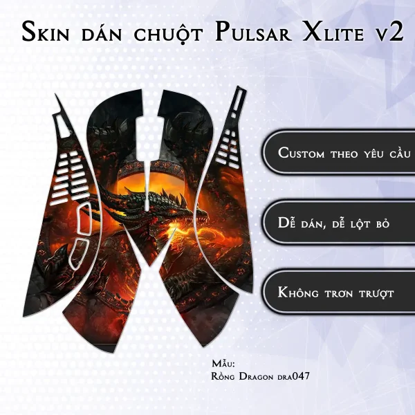 Skin dán chuột Pulsar Xlite Wireless v2 mẫu Rồng Dragon dra047