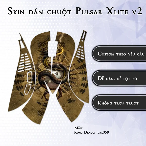 Skin dán chuột Pulsar Xlite Wireless v2 mẫu Rồng Dragon dra059