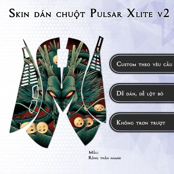 Skin dán chuột Pulsar Xlite Wireless v2 mẫu Rồng thần namek