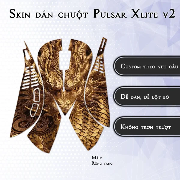 Skin dán chuột Pulsar Xlite Wireless v2 mẫu Rồng vàng