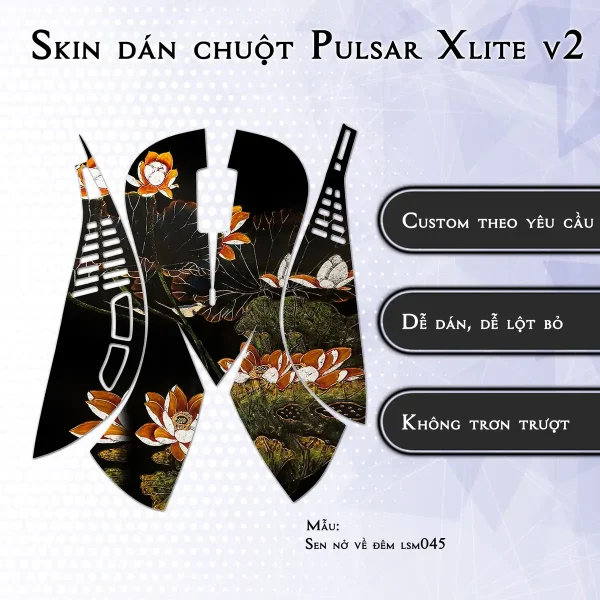 Skin dán chuột Pulsar Xlite Wireless v2 mẫu Sen nở về đêm lsm045