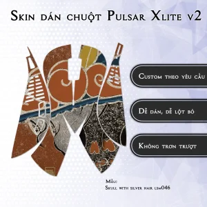 Skin dán chuột Pulsar Xlite Wireless v2 mẫu Skull with silver hair lsm046