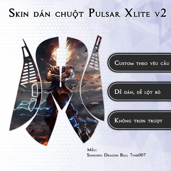Skin dán chuột Pulsar Xlite Wireless v2 mẫu Songoku Dragon Ball 7vnr007