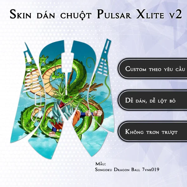 Skin dán chuột Pulsar Xlite Wireless v2 mẫu Songoku Dragon Ball 7vnr019