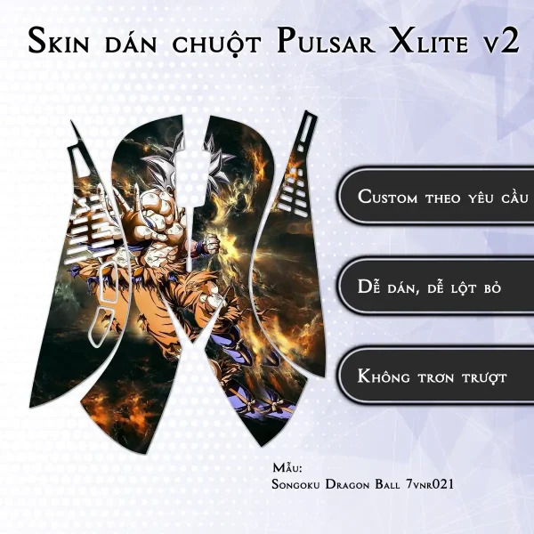 Skin dán chuột Pulsar Xlite Wireless v2 mẫu Songoku Dragon Ball 7vnr021