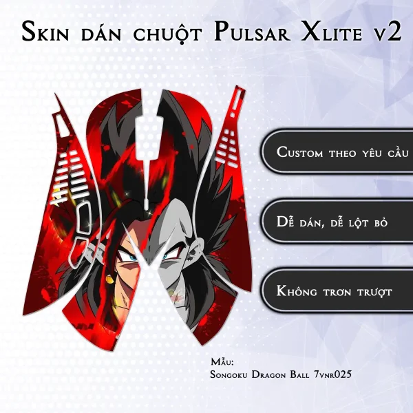 Skin dán chuột Pulsar Xlite Wireless v2 mẫu Songoku Dragon Ball 7vnr025