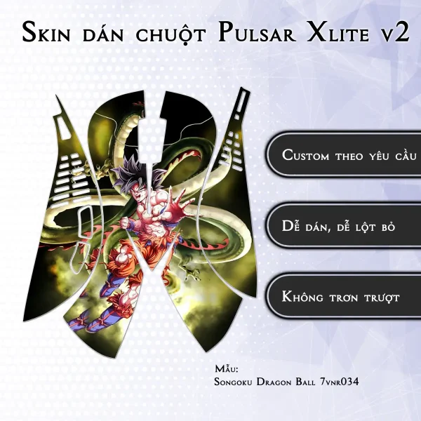 Skin dán chuột Pulsar Xlite Wireless v2 mẫu Songoku Dragon Ball 7vnr034