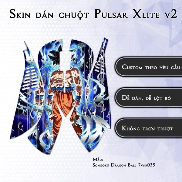 Skin dán chuột Pulsar Xlite Wireless v2 mẫu Songoku Dragon Ball 7vnr035