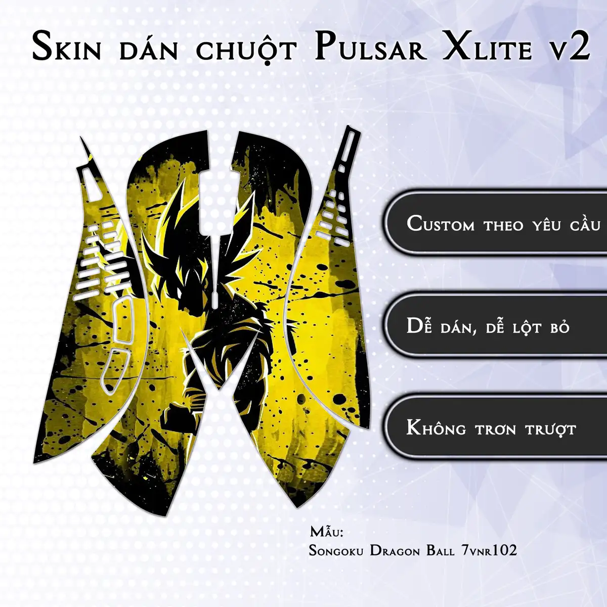 Skin dán chuột Pulsar Xlite Wireless v2 mẫu Songoku Dragon Ball 7vnr102 Skin dán chuột Pulsar Xlite Wireless v2 mẫu Songoku Dragon Ball 7vnr102