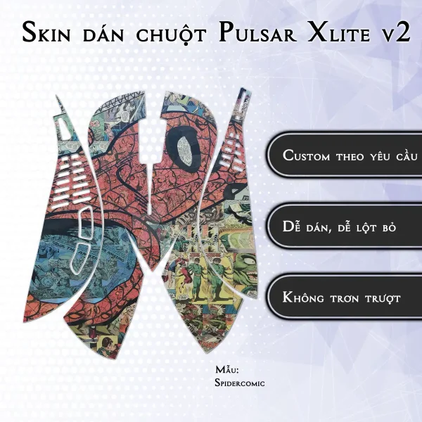 Skin dán chuột Pulsar Xlite Wireless v2 mẫu Spidercomic