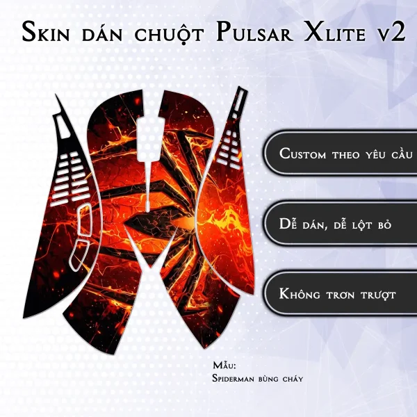 Skin dán chuột Pulsar Xlite Wireless v2 mẫu Spiderman bùng cháy