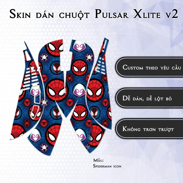 Skin dán chuột Pulsar Xlite Wireless v2 mẫu Spiderman icon