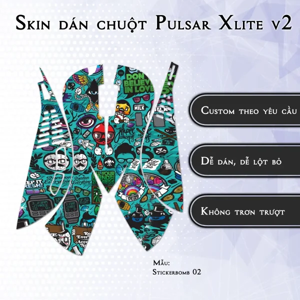 Skin dán chuột Pulsar Xlite Wireless v2 mẫu Stickerbomb 02