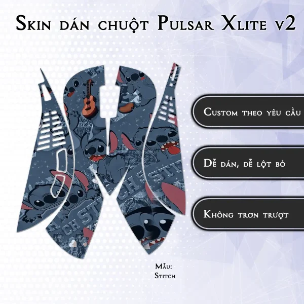 Skin dán chuột Pulsar Xlite Wireless v2 mẫu Stitch