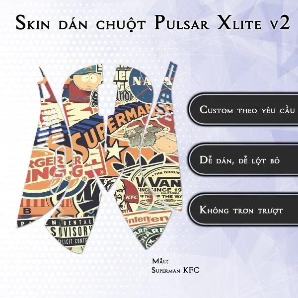 Skin dán chuột Pulsar Xlite Wireless v2 mẫu Superman KFC