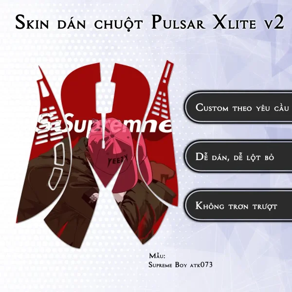 Skin dán chuột Pulsar Xlite Wireless v2 mẫu Supreme Boy atk073