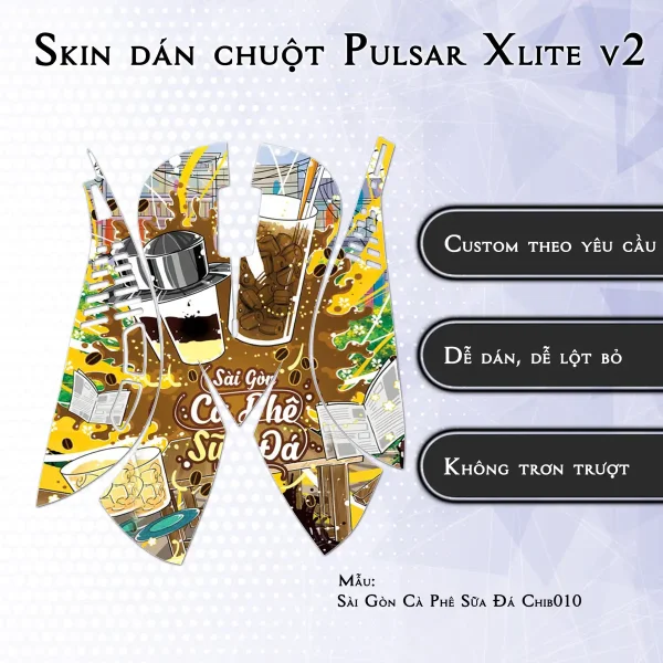 Skin dán chuột Pulsar Xlite Wireless v2 mẫu Sài Gòn Cà Phê Sữa Đá Chib010
