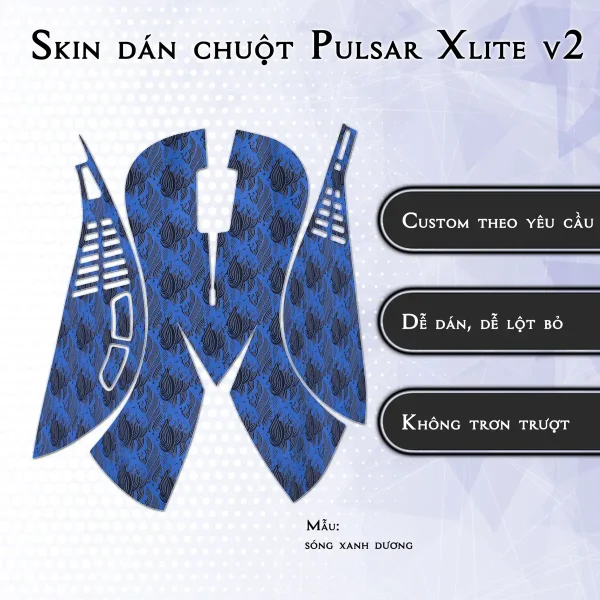 Skin dán chuột Pulsar Xlite Wireless v2 mẫu sóng xanh dương