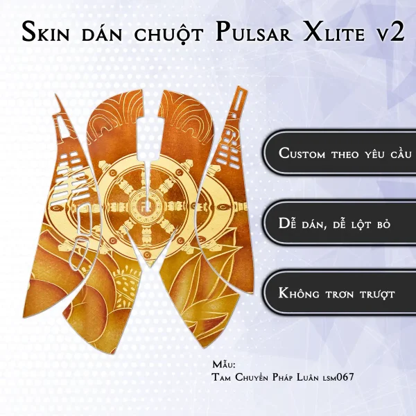 Skin dán chuột Pulsar Xlite Wireless v2 mẫu Tam Chuyển Pháp Luân lsm067