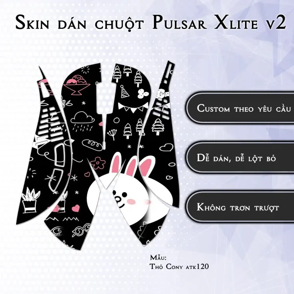 Skin dán chuột Pulsar Xlite Wireless v2 mẫu Thỏ Cony atk120