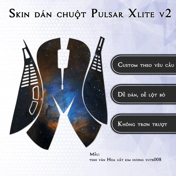 Skin dán chuột Pulsar Xlite Wireless v2 mẫu tinh vân Hoa uất kim hương vutr008