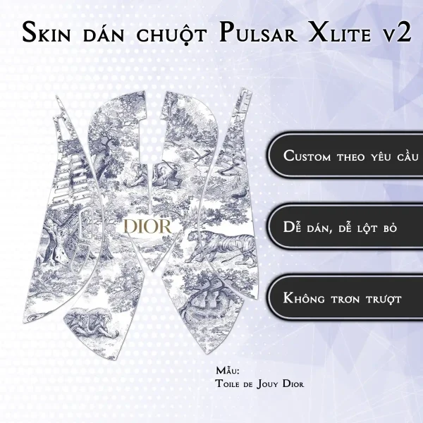 Skin dán chuột Pulsar Xlite Wireless v2 mẫu Toile de Jouy Dior