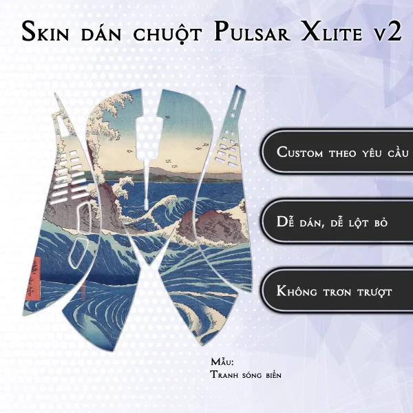 Skin dán chuột Pulsar Xlite Wireless v2 mẫu Tranh sóng biển