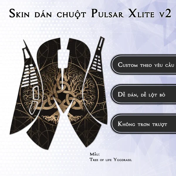 Skin dán chuột Pulsar Xlite Wireless v2 mẫu Tree of life Yggdrasil