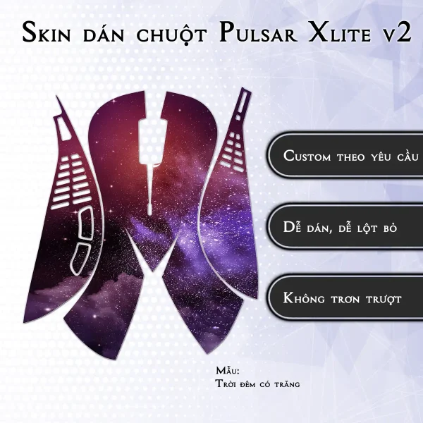 Skin dán chuột Pulsar Xlite Wireless v2 mẫu Trời đêm có trăng