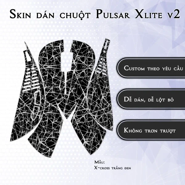 Skin dán chuột Pulsar Xlite Wireless v2 mẫu X-cross trắng đen