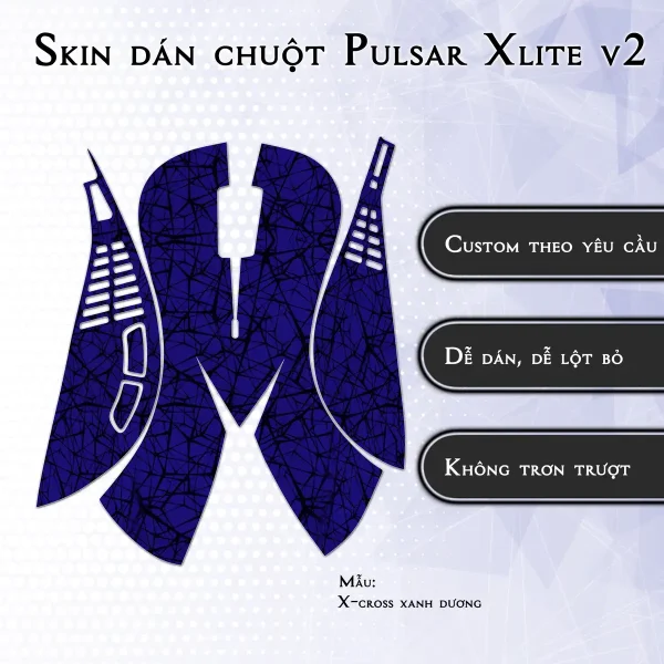 Skin dán chuột Pulsar Xlite Wireless v2 mẫu X-cross xanh dương