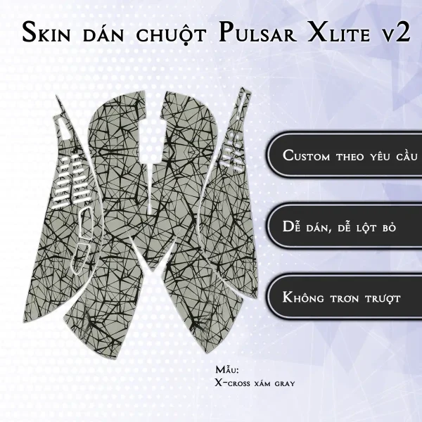 Skin dán chuột Pulsar Xlite Wireless v2 mẫu X-cross xám gray