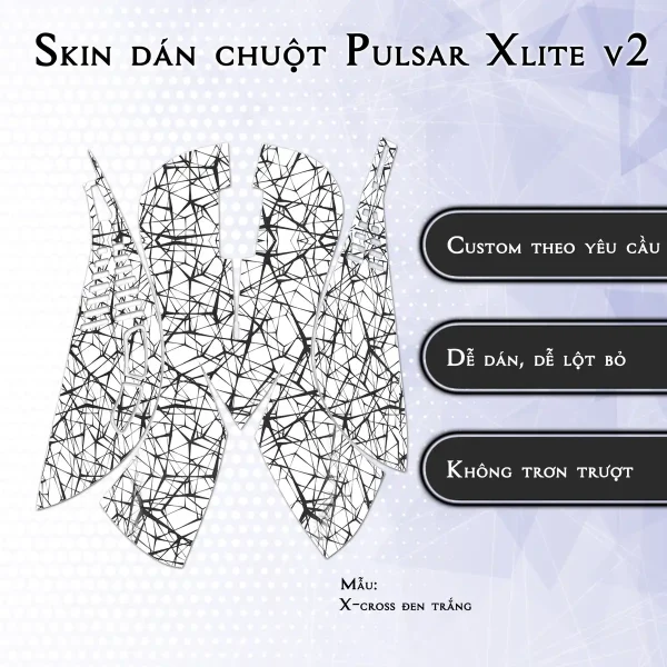 Skin dán chuột Pulsar Xlite Wireless v2 mẫu X-cross đen trắng
