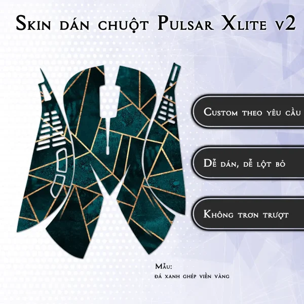Skin dán chuột Pulsar Xlite Wireless v2 mẫu đá xanh ghép viền vàng