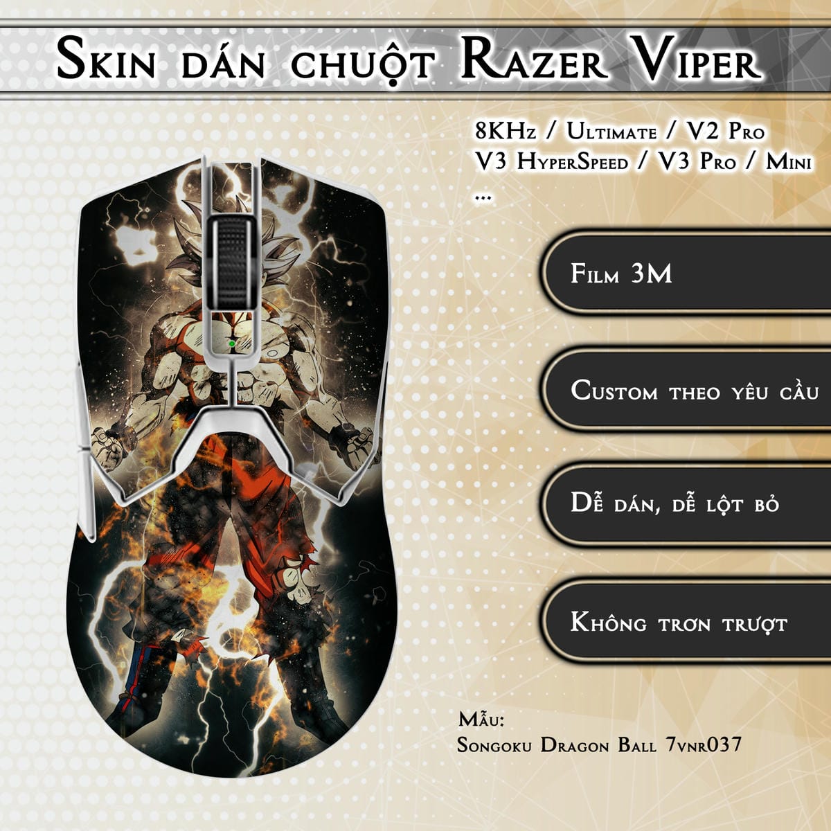Skin dán chuột Razer Viper mẫu Songoku Dragon Ball 7vnr037 Skin dán chuột Razer Viper mẫu Songoku Dragon Ball 7vnr037
